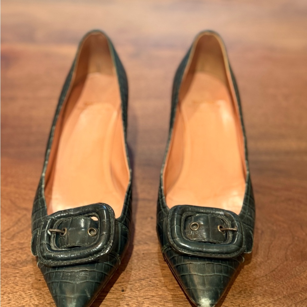 Moschino Black Croc-Embossed Flats with Buckle